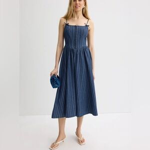 Moon River Strap Bow Detail Denim Midi Dress